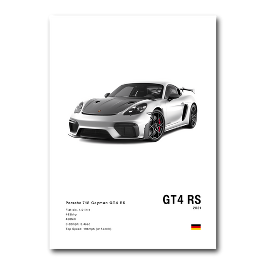 Dynamic Porsche 718 GT4 RS Cayman Poster - Track Machine Wall Art Print