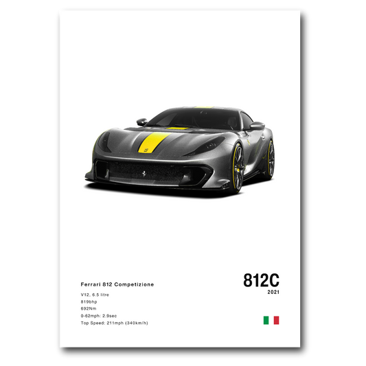 Ferrari 812 Competizione V12 Masterpiece Art Poster Print Wall Decor